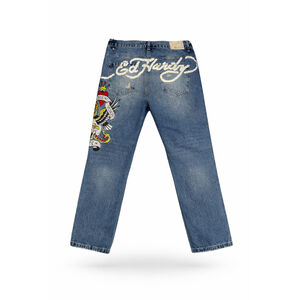 Vtg Y2K Ed Hardy Men's Distressed Skull Embroidered Relaxed Straight Leg Sz 36